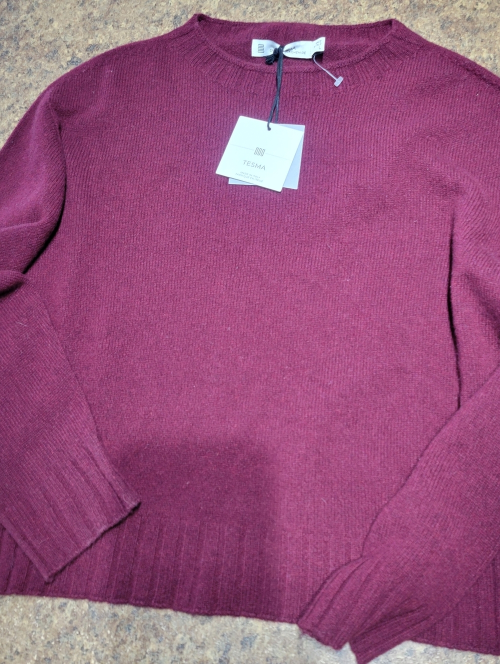 Tesma Cashmere Crewneck Sweater - Burgundy Size Large